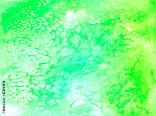 watercolor hand drawn background in blue, green and yellow colors mix. Illustration for pattern, logo, highlights, brand concept. Tie dye, liquid stone effect. Salt snowflakes, water drops