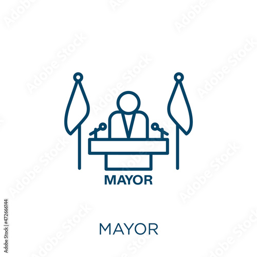 mayor icon. Thin linear mayor outline icon isolated on white background. Line vector mayor sign, symbol for web and mobile. photo
