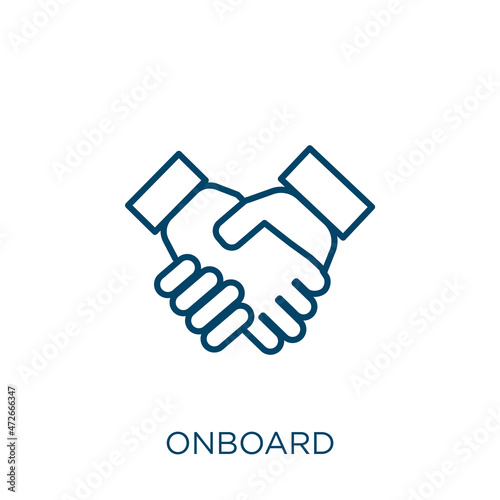 onboard icon. Thin linear onboard outline icon isolated on white background. Line vector onboard sign, symbol for web and mobile.