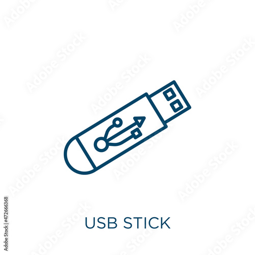 usb stick icon. Thin linear usb stick outline icon isolated on white background. Line vector usb stick sign, symbol for web and mobile.