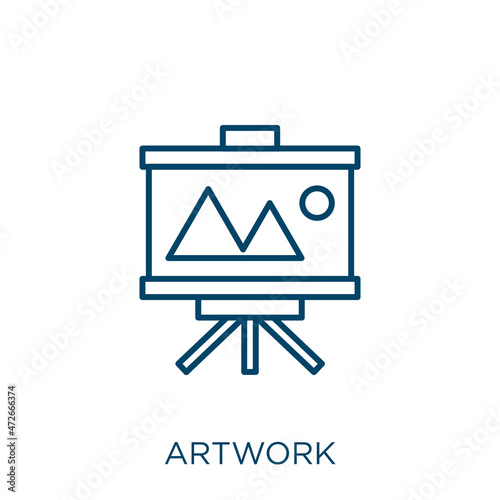 artwork icon. Thin linear artwork outline icon isolated on white background. Line vector artwork sign, symbol for web and mobile.