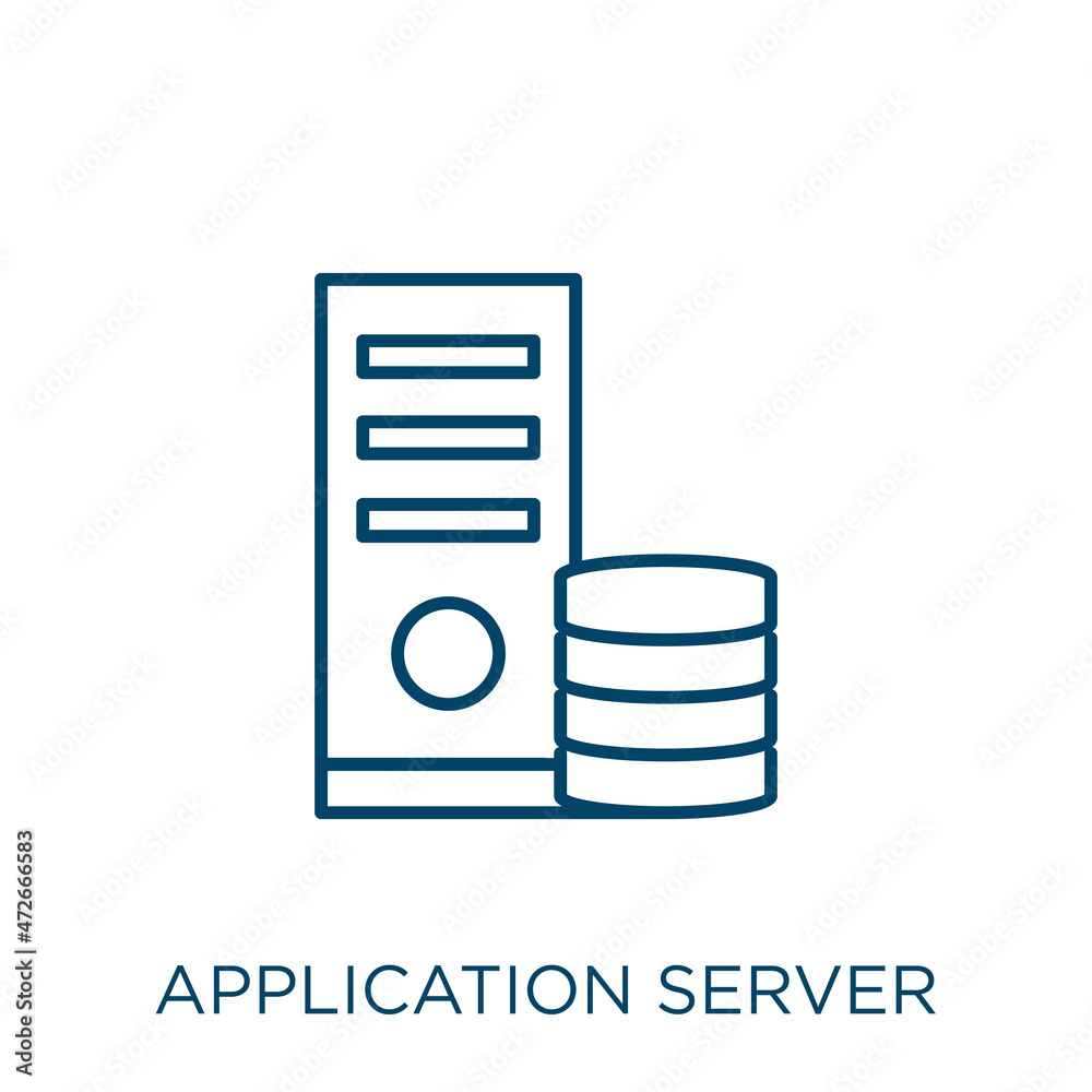 application server icon. Thin linear application server outline icon  isolated on white background. Line vector application server sign, symbol  for web and mobile. Stock Vector | Adobe Stock