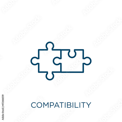 compatibility icon. Thin linear compatibility outline icon isolated on white background. Line vector compatibility sign, symbol for web and mobile.