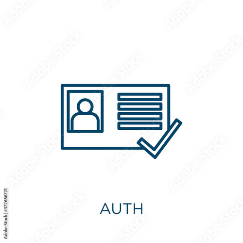 auth icon. Thin linear auth outline icon isolated on white background. Line vector auth sign, symbol for web and mobile. photo