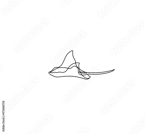 Vector isolated manta ray one line single line drawing. Colorless black and white electric ray contour line drawing 