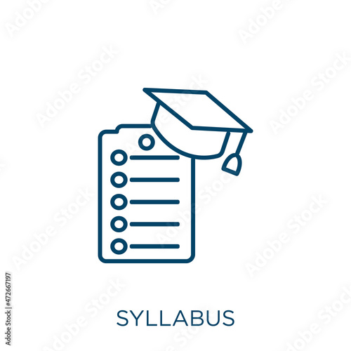 syllabus icon. Thin linear syllabus outline icon isolated on white background. Line vector syllabus sign, symbol for web and mobile. photo