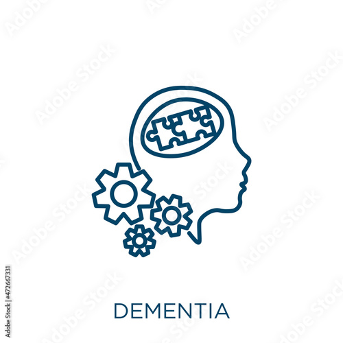 dementia icon. Thin linear dementia outline icon isolated on white background. Line vector dementia sign, symbol for web and mobile.