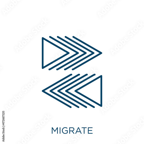 migrate icon. Thin linear migrate outline icon isolated on white background. Line vector migrate sign, symbol for web and mobile.