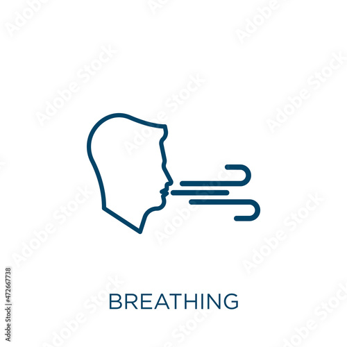 breathing icon. Thin linear breathing outline icon isolated on white background. Line vector breathing sign, symbol for web and mobile.