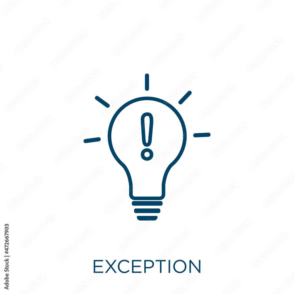 exception icon. Thin linear exception outline icon isolated on white ...