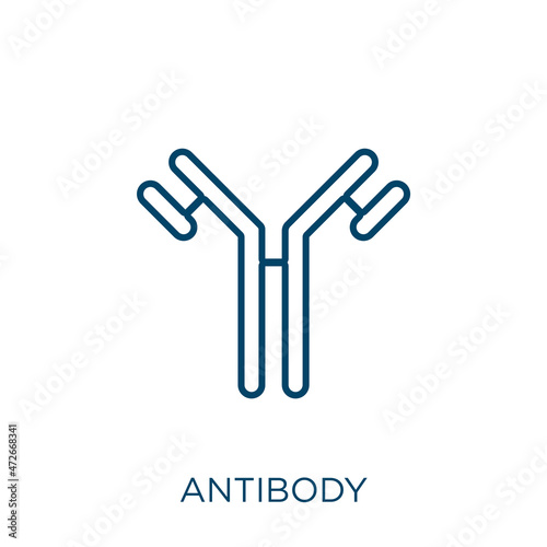 antibody icon. Thin linear antibody outline icon isolated on white background. Line vector antibody sign, symbol for web and mobile.