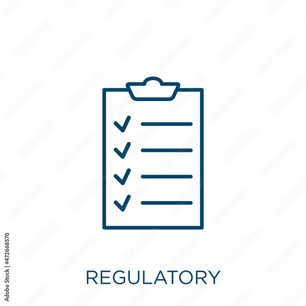 regulatory icon. Thin linear regulatory outline icon isolated on white