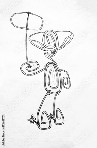 A man drawn from paper clips with a line. Stylized man. Line drawing