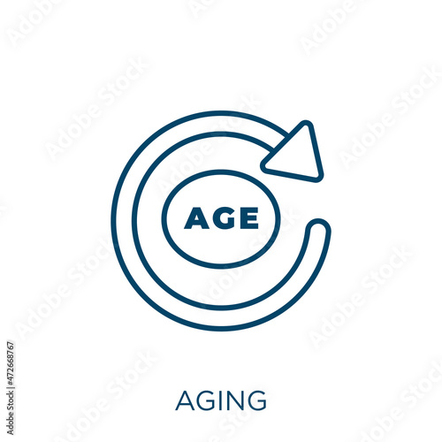 aging icon. Thin linear aging outline icon isolated on white background. Line vector aging sign, symbol for web and mobile.