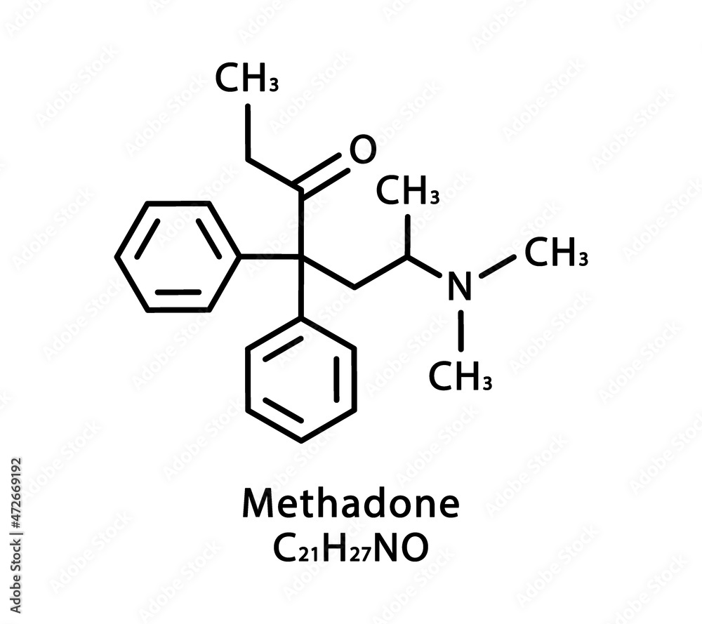 Methadone molecular structure. Methadone skeletal chemical formula. Chemical molecular formula Methadone molecular structure. Methadone skeletal chemical formula. Chemical molecular formula