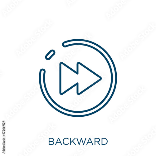 backward icon. Thin linear backward outline icon isolated on white background. Line vector backward sign, symbol for web and mobile.