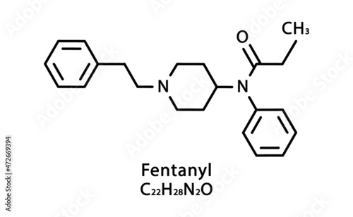 Fentanyl molecular structure. Fentanyl skeletal chemical formula. Chemical molecular formula vector illustration