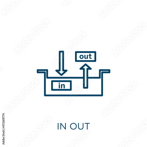 in out icon. Thin linear in out outline icon isolated on white background. Line vector in out sign, symbol for web and mobile.