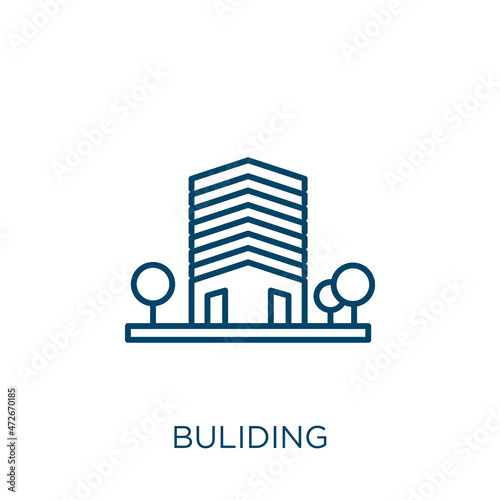 buliding icon. Thin linear buliding outline icon isolated on white background. Line vector buliding sign, symbol for web and mobile.