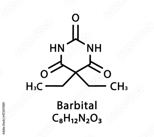 Barbital molecular structure. Barbitone skeletal chemical formula. Chemical molecular formula vector illustration