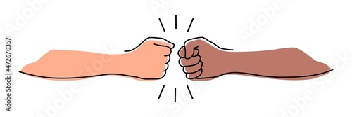 Fist bumping banner hand drawn with single line
