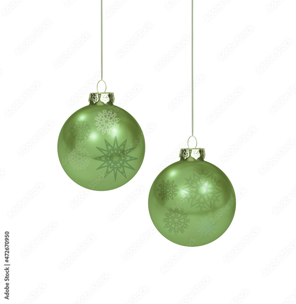 Glänzend Grüne Weihnachtskugel am Band isoliert auf weissem Hintergrund Glänzend Grüne Weihnachtskugel am Band isoliert auf weissem Hintergrund