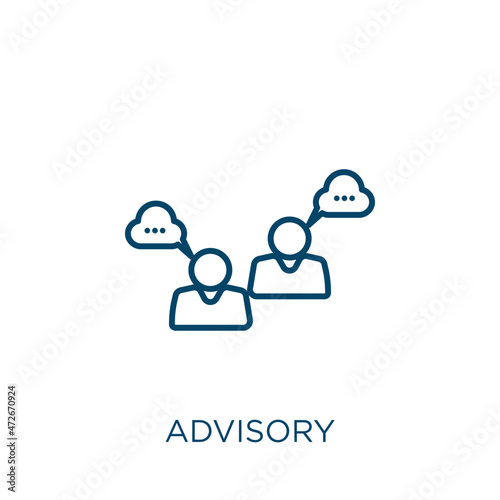 advisory icon. Thin linear advisory outline icon isolated on white background. Line vector advisory sign, symbol for web and mobile.