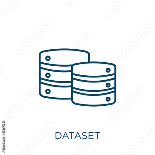 dataset icon. Thin linear dataset outline icon isolated on white background. Line vector dataset sign, symbol for web and mobile. photo