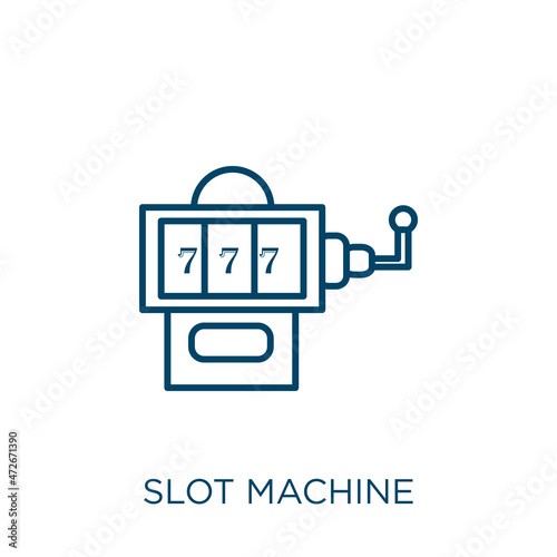 slot machine icon. Thin linear slot machine outline icon isolated on white background. Line vector slot machine sign, symbol for web and mobile.