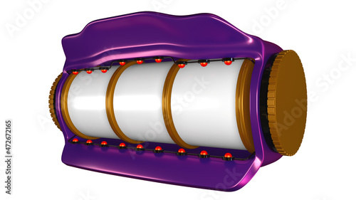 Photography 3d render of slot machine. violet model of one hand bandit