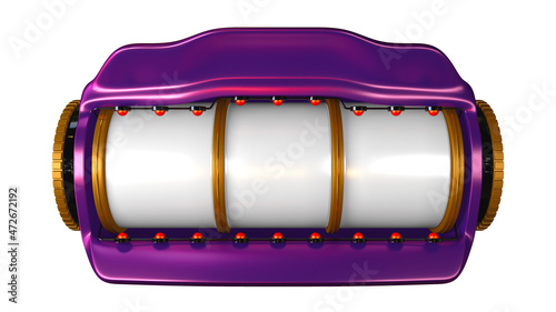 Photography 3d render of the slot machine. violet model of one hand bandit