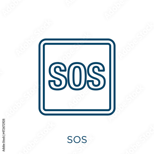 sos icon. Thin linear sos outline icon isolated on white background. Line vector sos sign, symbol for web and mobile.