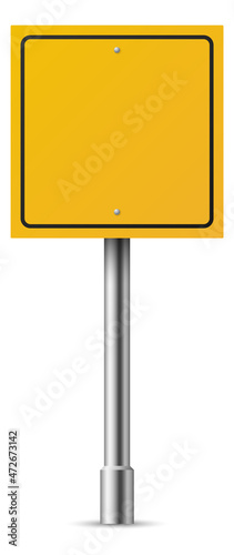 Blank traffic sign. Yellow square street board template