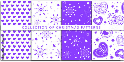 set of four seamless patterns, collection of new year and christmas patterns