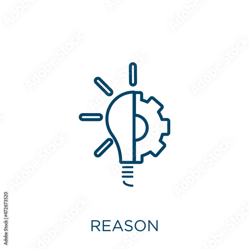 reason icon. Thin linear reason outline icon isolated on white background. Line vector reason sign, symbol for web and mobile.