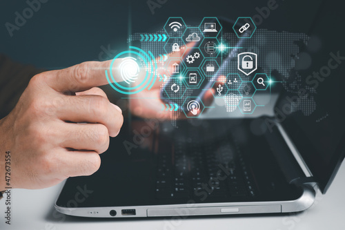 Wallpaper Mural A businessman demonstrates the notion of cloud computing using a schematic of Network Data Storage Technology Service. Torontodigital.ca