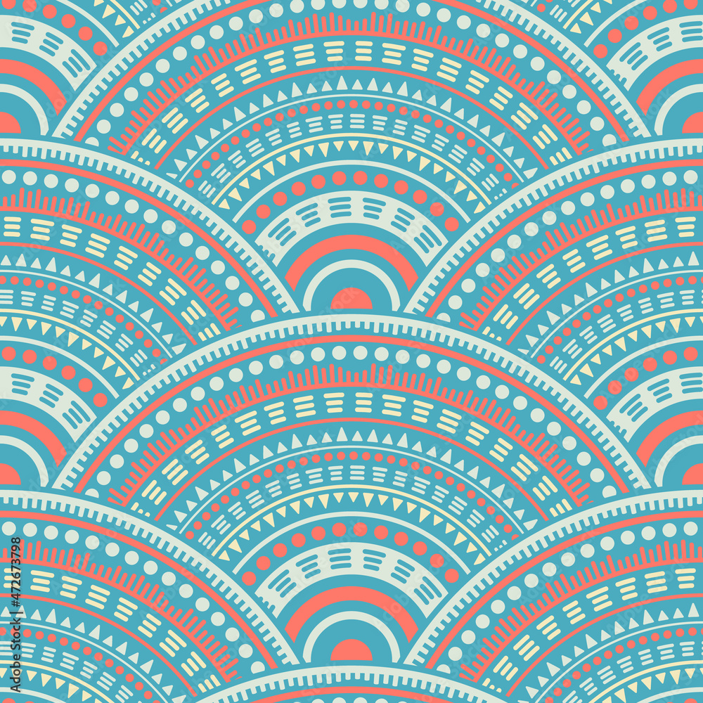 Ethnic circle shapes seamless geometric pattern. Ethnic circle shapes seamless geometric pattern.