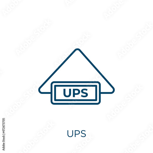 ups icon. Thin linear ups outline icon isolated on white background. Line vector ups sign, symbol for web and mobile.
