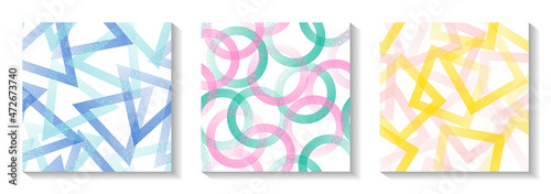 Seamless geometric vector patterns set with shapes of dots.