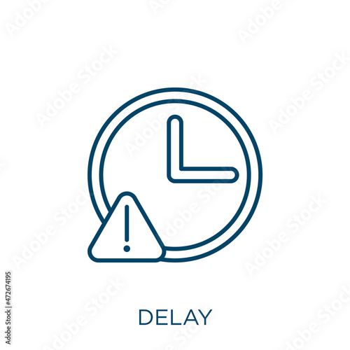 delay icon. Thin linear delay outline icon isolated on white background. Line vector delay sign, symbol for web and mobile.