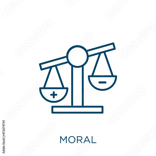 moral icon. Thin linear moral outline icon isolated on white background. Line vector moral sign, symbol for web and mobile.