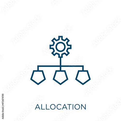 allocation icon. Thin linear allocation outline icon isolated on white background. Line vector allocation sign, symbol for web and mobile.