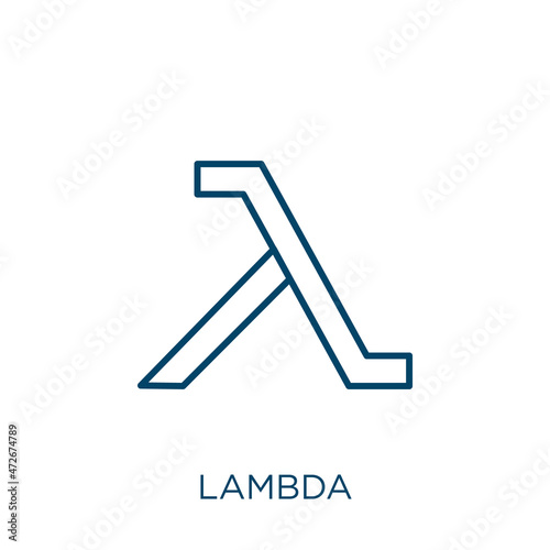 lambda icon. Thin linear lambda outline icon isolated on white background. Line vector lambda sign, symbol for web and mobile.