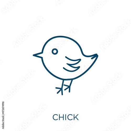 chick icon. Thin linear chick outline icon isolated on white background. Line vector chick sign, symbol for web and mobile.