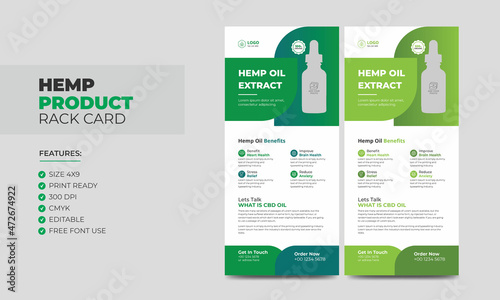 Hemp product Sale Rack Card or Dl Flyer Template. Cannabis Sativa Product Sale Rack Card. Cbd Dl Flyer