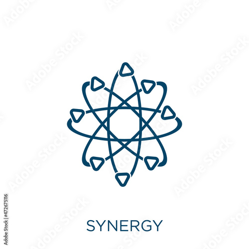 synergy icon. Thin linear synergy outline icon isolated on white background. Line vector synergy sign, symbol for web and mobile.