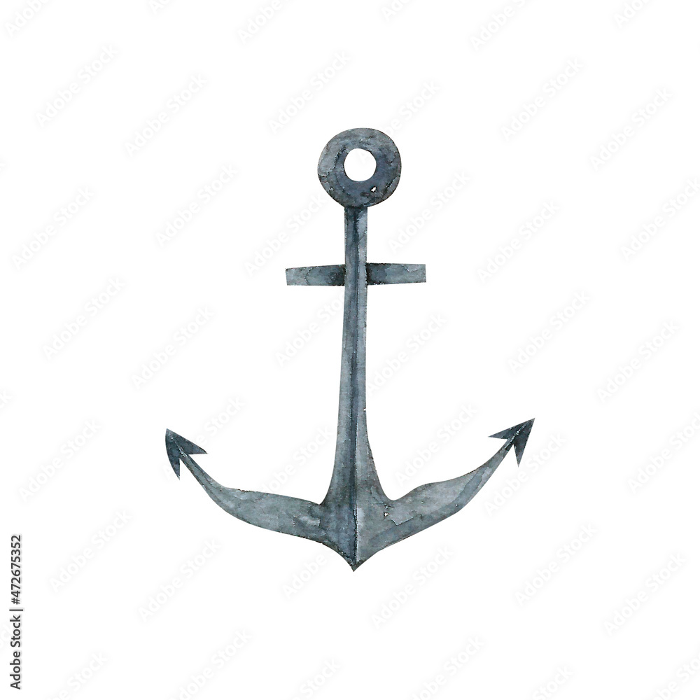 Anchor. Design for the decoration of children's parties. Watercolor drawing on a white background. Anchor. Design for the decoration of children's parties. Watercolor drawing on a white background.