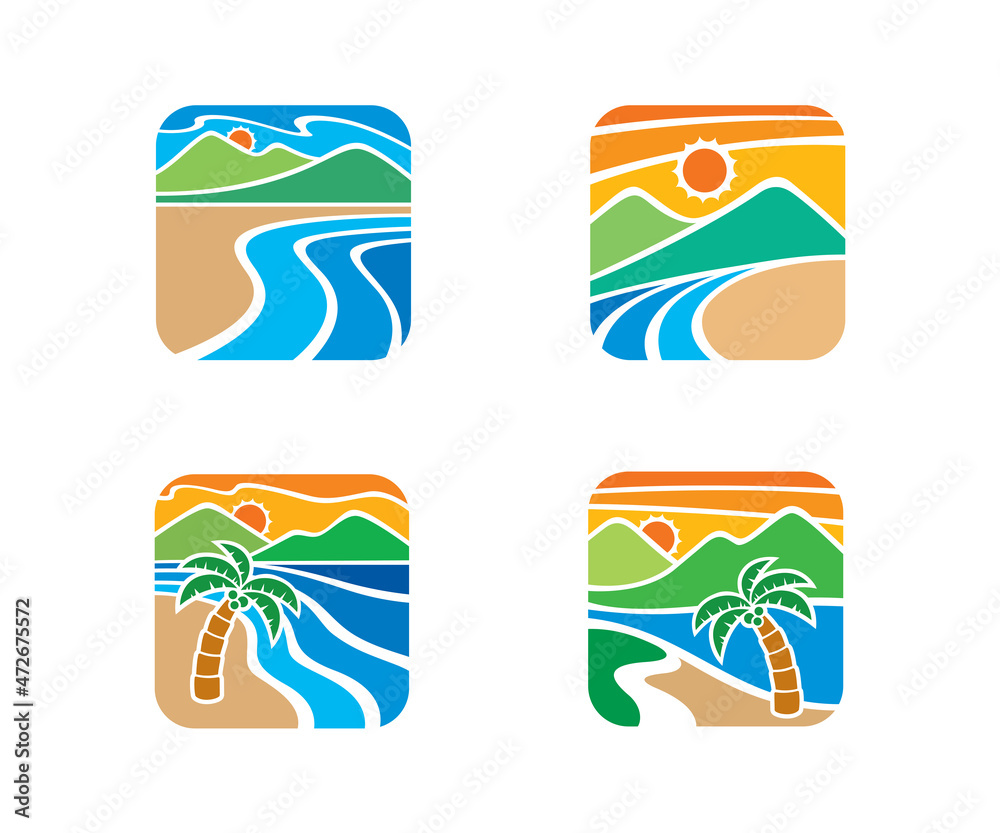 Beach and mountain scenery logo symbol or icon template