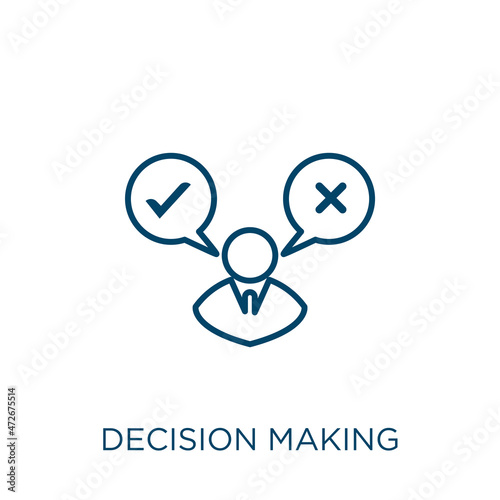 decision making icon. Thin linear decision making outline icon isolated on white background. Line vector decision making sign, symbol for web and mobile.