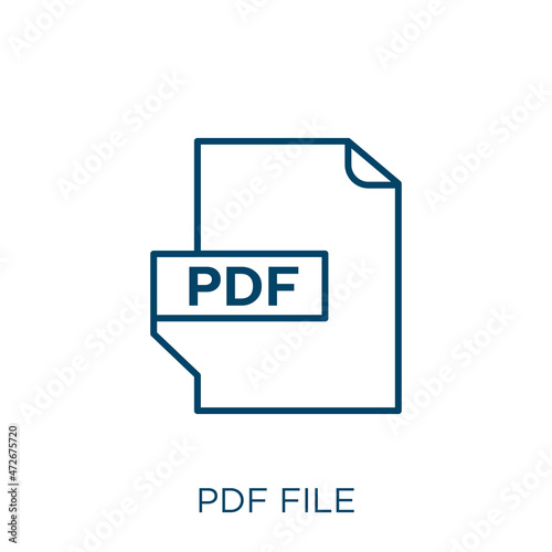 pdf file icon. Thin linear pdf file outline icon isolated on white background. Line vector pdf file sign, symbol for web and mobile. photo